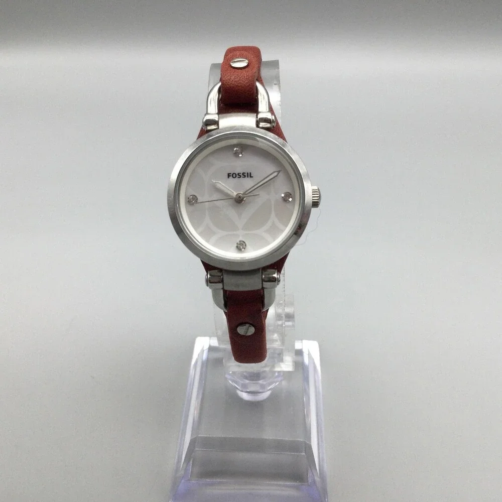 Fossil ES3428 Womens Watch 26mm White MOP Dial Brown Leather New Battery